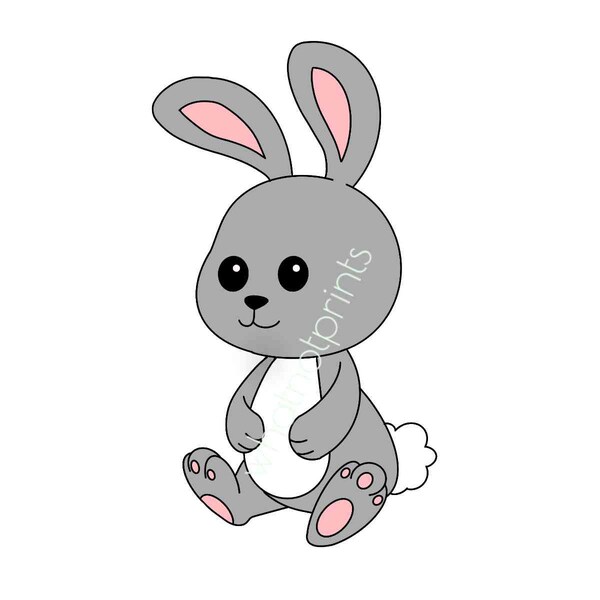 Commercial Cute Gray And White Bunny Rabbit Png Transparent Background Instant Digital Download