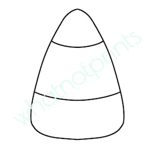 May include: A black and white line drawing of a candy corn shape featuring three horizontal sections. The text whatnotprints is overlaid diagonally across the center of the graphic in a light blue color. The design has a pointed top and base.