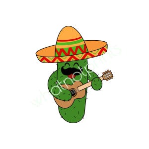 Cacto Comercial Usando Sombrero Com Guitarra E Bigode PNG Fundo Transparente Clipart Download Instantâneo