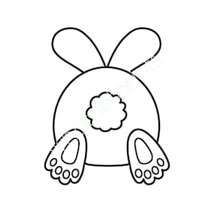 Puede incluir: Dibujo en blanco y negro de la parte trasera de un conejo con una cola esponjosa y dos patas.