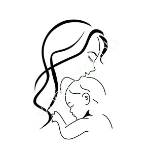 Clipart PNG de madre y bebé, arte lineal minimalista, comercial, Día de la Madre, fondo transparente, descarga digital instantánea