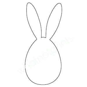 Pode incluir: Um contorno preto da cabeça e orelhas de um coelho, em forma de ovo. Ideal para artesanato e decorações de Páscoa. A imagem está em um fundo branco.