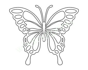 Commercial Butterfly Outline, Stencil, Template, Coloring Page PNG Transparent Background Instant Digital Download