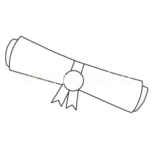 Kommerzielle Rolled-Up-Diplom oder Grad mit Band Umriss PNG transparenten Hintergrund Graduierung Clipart Sofortiger digitaler Download
