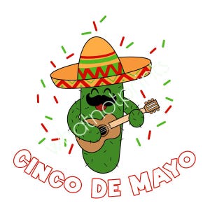 Comercial Cinco De Mayo Fiesta Cactus Tocando Violão Com Sombrero e Bigode PNG Fundo Transparente Clipart Download Instantâneo