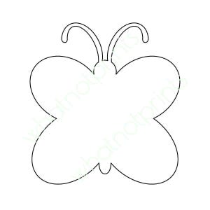 May include: A black and white outline of a butterfly with two antennae.