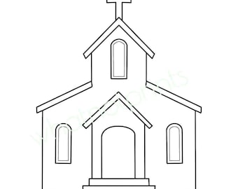 Detaillierte Kirche Line Art PNG