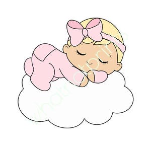 Commerciële pasgeboren baby slaapt op wolk in roze met roze strik hoge resolutie png-transparante achtergrond, clipart of stickerontwerp