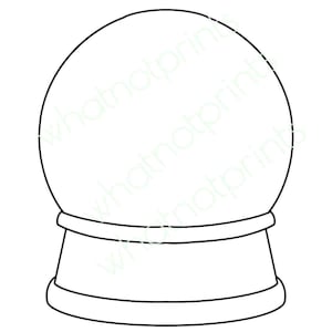 May include: A black and white outline of a snow globe with a round top and a circular base.