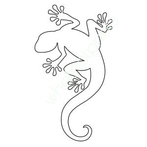May include: A black outline illustration of a gecko climbing. The gecko is depicted with detailed feet and a long, curled tail. The image is a simple, graphic design, suitable for various applications.