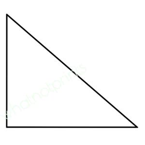 Puede incluir: Un contorno negro de un triángulo rectángulo sobre un fondo blanco. Los lados del triángulo están claramente definidos, con un ángulo recto en la esquina superior izquierda. La hipotenusa desciende hacia la derecha.