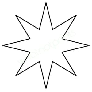 May include: A black and white starburst graphic with eight points. The starburst is a simple, geometric design, perfect for various creative projects. The image is a vector illustration.