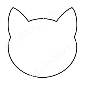 May include: A simple black outline of a cat's face, featuring pointed ears and a rounded head. The design is clean and minimalist, perfect for various craft projects or graphic designs. The background is plain white.