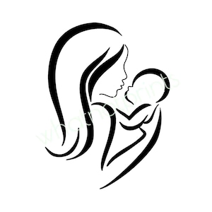 Arte lineal minimalista comercial: Mamá y bebé, clipart PNG, fondo transparente, descarga digital instantánea