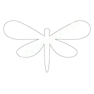 Puede incluir: Un dibujo de línea simple de una libélula con cuatro alas y un cuerpo largo y delgado.