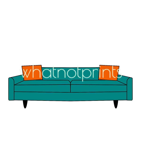 Commercial Turquoise Mid-Century Modern Couch Png Transparent Background