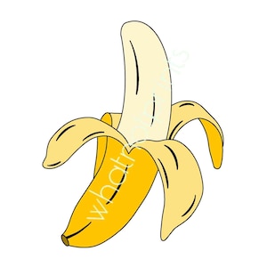 Plátano pelado estilo pop art ilustrado comercialmente PNG fondo transparente descarga digital instantánea