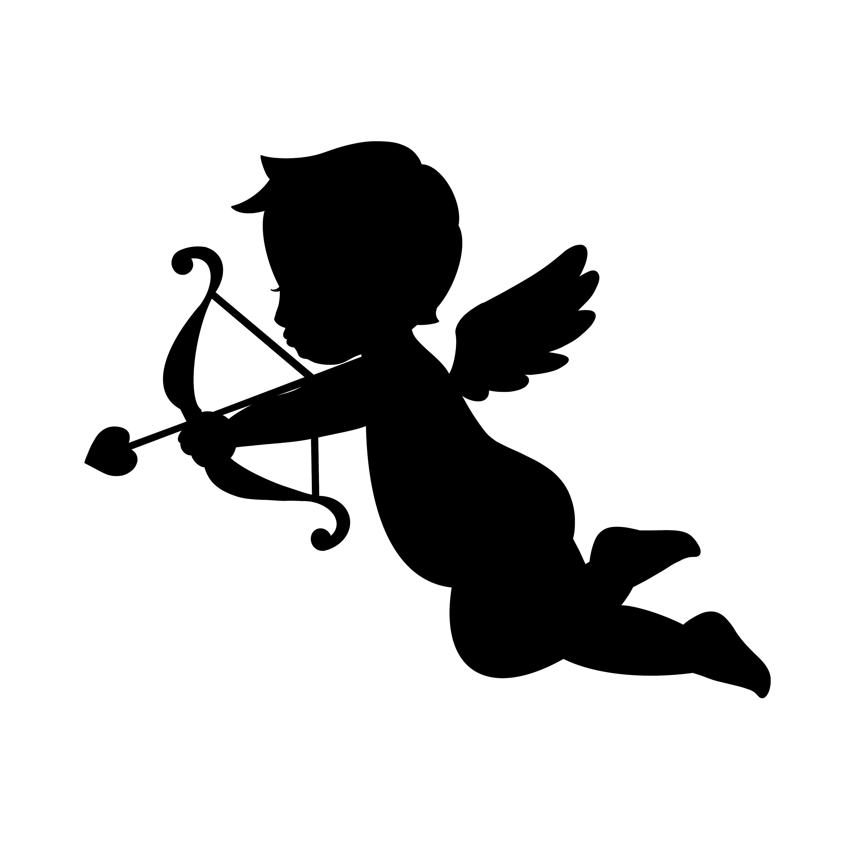 Commercial Black Cupid Silhouette With Bow Png Transparent Background ...