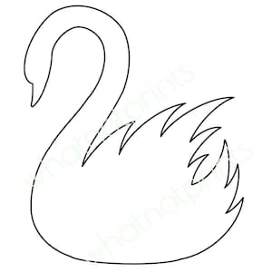 Pode incluir: Um contorno preto de um cisne em estilo minimalista. O cisne é retratado com um pescoço curvo e uma asa detalhada, perfeito para projetos de artesanato ou arte de parede. O design é simples e elegante.