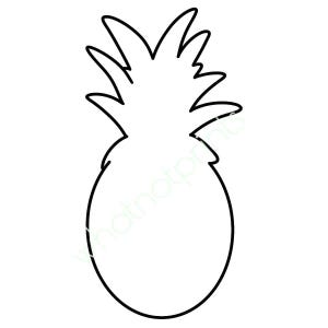 May include: A black and white outline of a pineapple. The pineapple has a spiky crown and a rounded body. The image is a simple, graphic illustration.