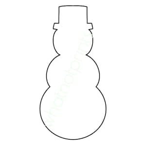 May include: A black outline of a snowman cookie cutter shape featuring a top hat and three stacked circular body segments. The design is simple and symmetrical, showing the silhouette of a snowman with a distinct head, middle, and base.