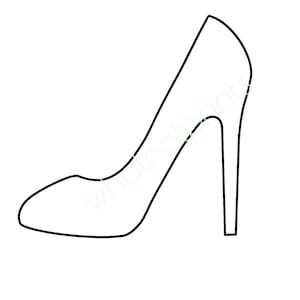 May include: A black and white outline drawing of a high-heeled shoe.