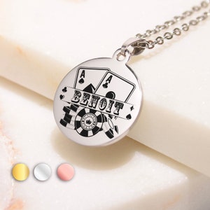 Collier Personnalisé carte de Poker- cadeau joueur de Poker, idée cadeau poker, anniversaire papa