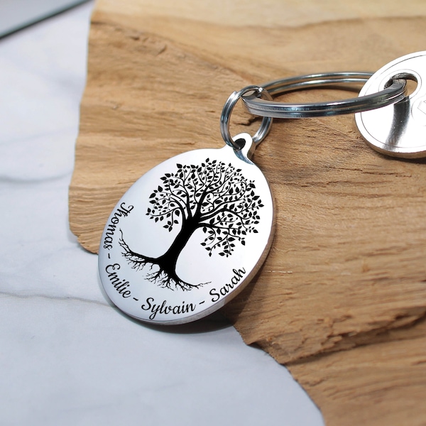 porte clé personnalisé Arbre de vie, porte clé prénoms enfants, idée cadeau maman, cadeau anniversaire tata, porte clé porte bonheur