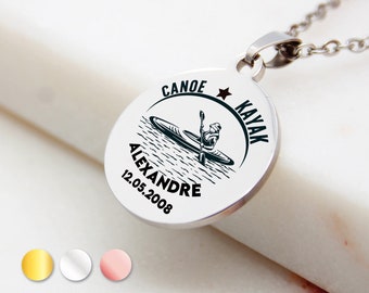 Personalized Canoe Kayak Necklace with First Name, Dad's Birthday, Uncle Gift Idea, Father's Day Gift, Kayaker Jewelry