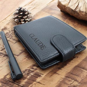 Portefeuille personnalisé en cuir pour homme, cuir noir, Cadeau d’anniversaire pour homme, Porte carte , portefeuille RFID