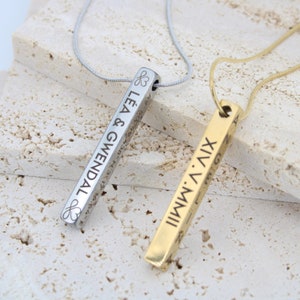 Personalized 3D vertical bar necklace, gift idea for Mom, Valentine's Day gift, Godmother gift, Mother's Day jewelry