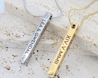 Personalized 3D vertical bar necklace, Mom gift idea, Valentine's Day gift, Godmother gift, Mother's Day jewelry