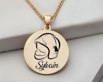 collier casque de pompier personnalisé avec prénom, pendentif héros du feu, idée cadeau originale pour sapeur-pompier et papa