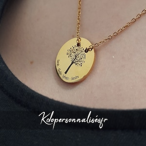 Collier personnalisé Arbre de vie, gravure prénoms enfants,  idée cadeau maman, cadeau anniversaire tata, collier porte bonheur
