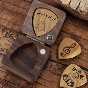 Boite et Médiator en Bois Personnalisé - Cadeau pour Guitariste - Gravure Personnalisée - Médiators Personnalisés