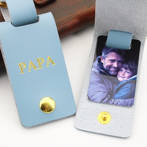 Porte-clés photo personnalisé pour papa | Porte-clé photo en cuir PU | Cadeau fête des pères | Cadeau d'anniversaire papa