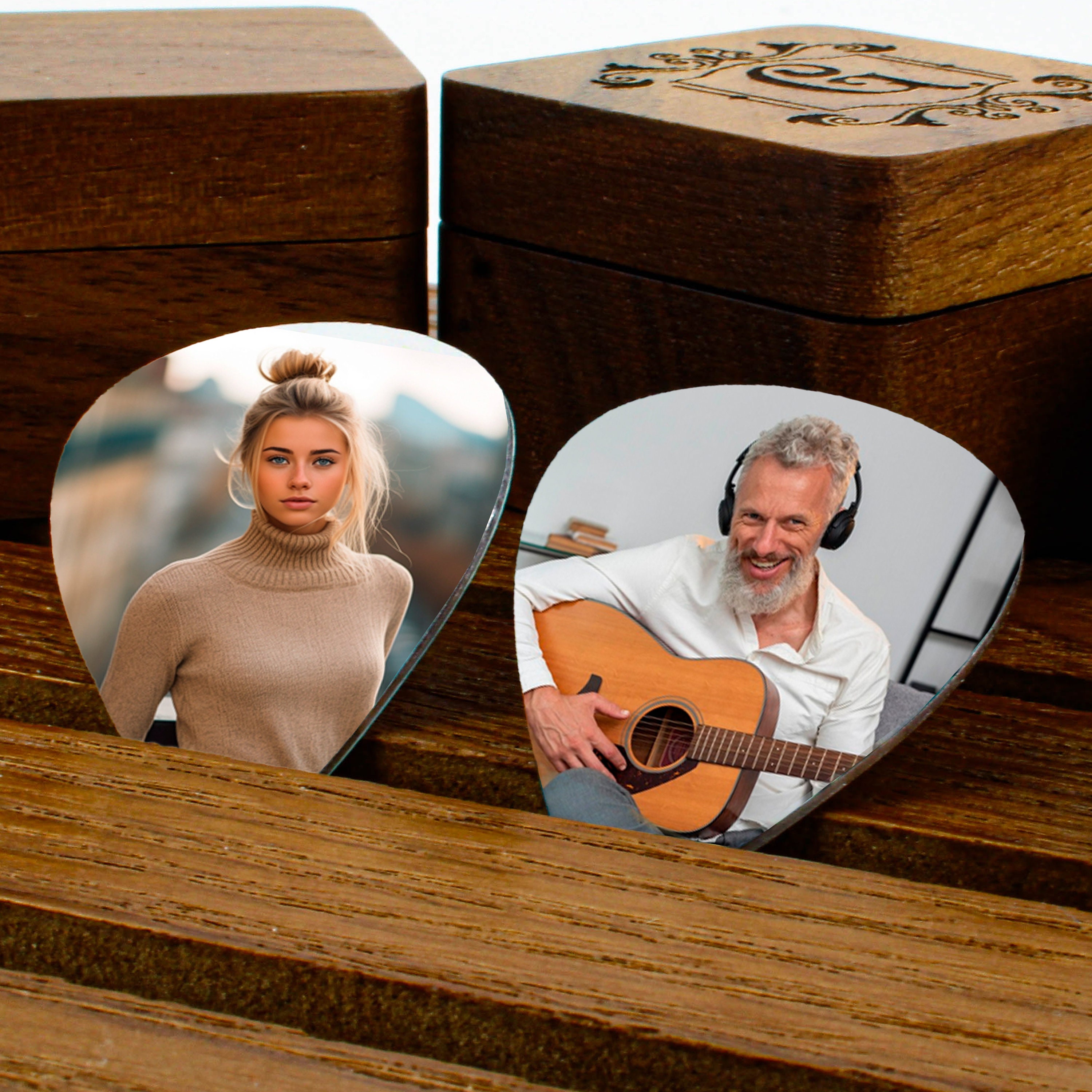 Médiators de guitare en bois personnalisé avec boîte fermoir aimanté