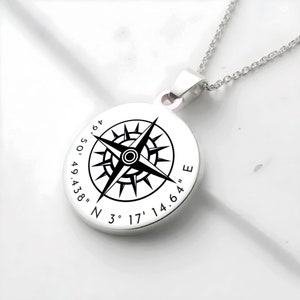 Personalized compass rose necklace GPS coordinates personalized women's necklace birthday gift idea mom necklace godmother image 3