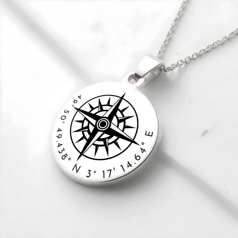 Personalized compass rose necklace GPS coordinates personalized women's necklace birthday gift idea mom necklace godmother image 3