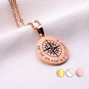 Personalized compass rose necklace GPS coordinates personalized women's necklace birthday gift idea mom necklace godmother image 4