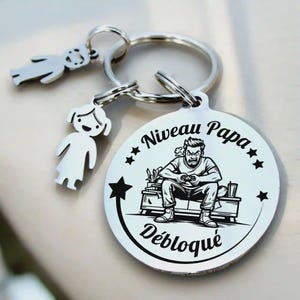 Porte Clé  "Niveau Papa Débloqué" - gravure personnalisé | Cadeau de Naissance pour Nouveau Papa Geek