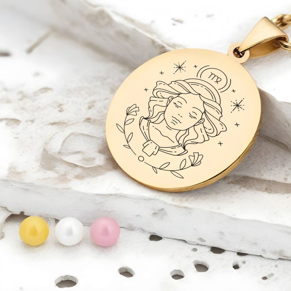 Collier signe du zodiaque, médaille astrologie | gravure personnalisée | cadeau maman | cadeau Fête des mères