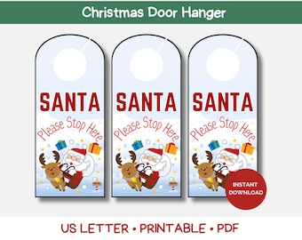 Kerstman stop hier deurhanger afdrukbaar, kerstdeurbord, kerstdeurhanger, afdrukbaar vakantiedecor