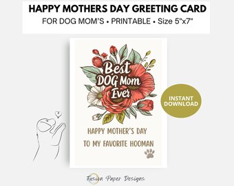 Beste hond ooit moeder, afdrukbare Moederdagkaart, Happy Mothers Day-wenskaart, wenskaart, afdrukbare blanco kaart, opvouwbare kaart van 5 x 7