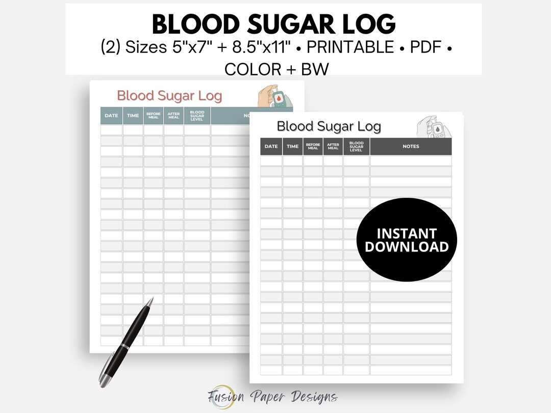 Blood Sugar Log Printable, Daily Blood Glucose Tracker, Diabetes ...