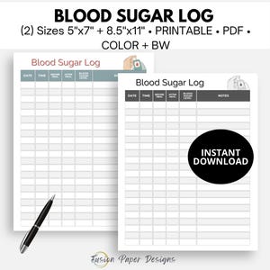 Blood Sugar Log Printable, Daily Blood Glucose Tracker, Diabetes Monitoring Log , Diabetes Tracker, Blood Glucose Level Log Tracker, PDF