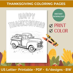 Thanksgiving Coloring Pages, Holiday Coloring Sheets, Kids Thanksgiving Coloring Sheets, Fall Coloring Pages, 6 Holiday Designs