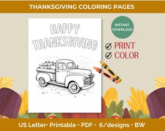 Thanksgiving kleurplaten, vakantiekleurplaten, kinderen Thanksgiving kleurplaten, herfstkleurplaten, 6 vakantieontwerpen