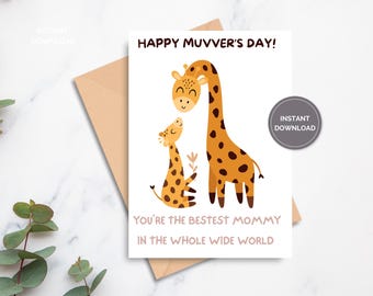 Afdrukbare kaart Muvver's Day, Happy Mothers Day-wenskaart, wenskaart, afdrukbare blanco kaart, opvouwbare kaart van 5 x 7, wenskaart moeder