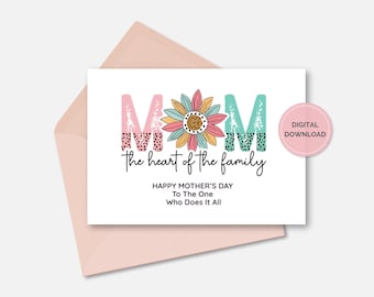 Afdrukbare Moederdagkaart, Happy Mothers Day-wenskaart, wenskaart, afdrukbare blanco kaart, opvouwbare kaart van 5 x 7, wenskaart moeder